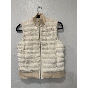 St.John Rabbit  by marie grey Fur Vest Full Zip Silk Lined Lamb Leather Trim